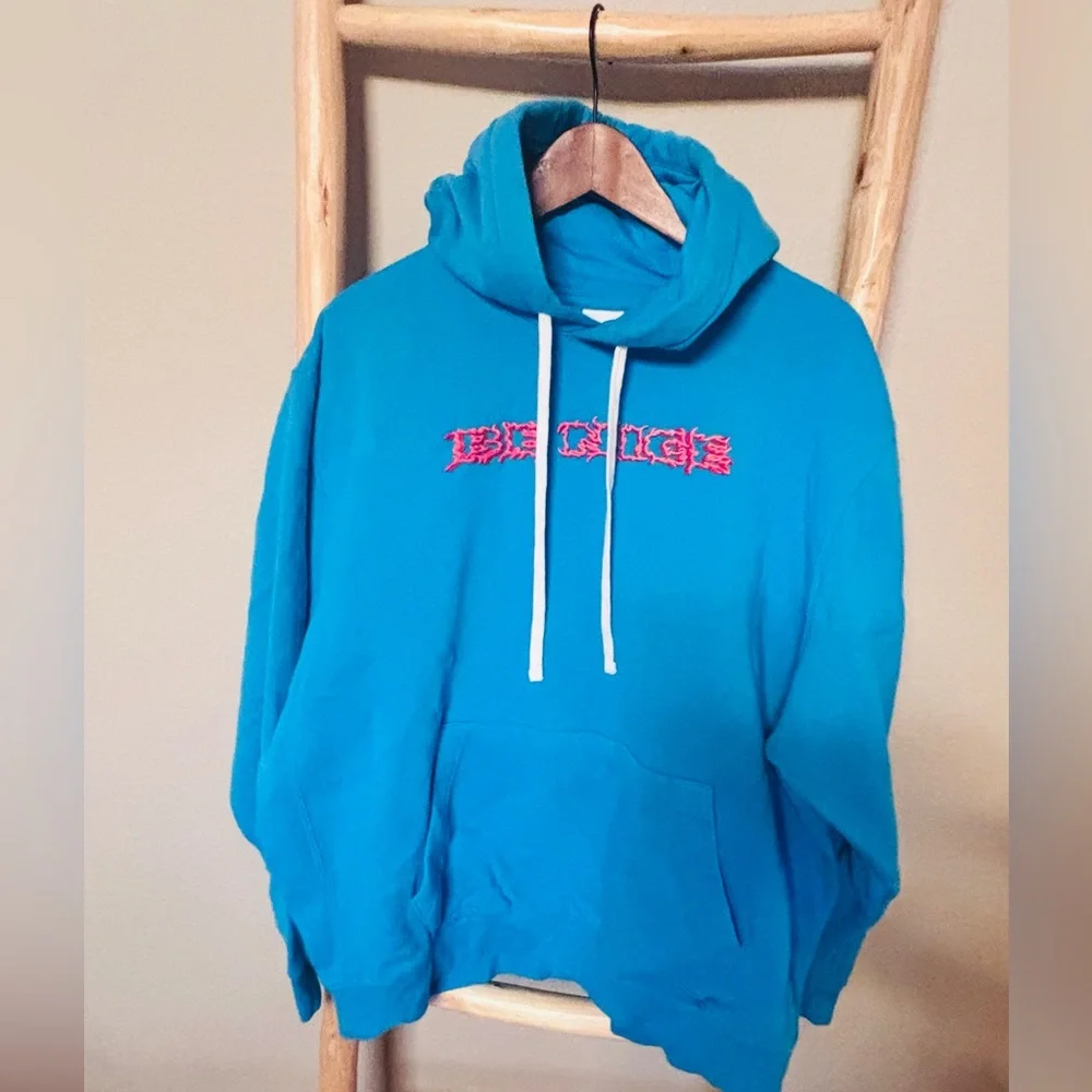 Nike Be Nice Blue Pullover Hoodie XL Embroidered Swoosh Back